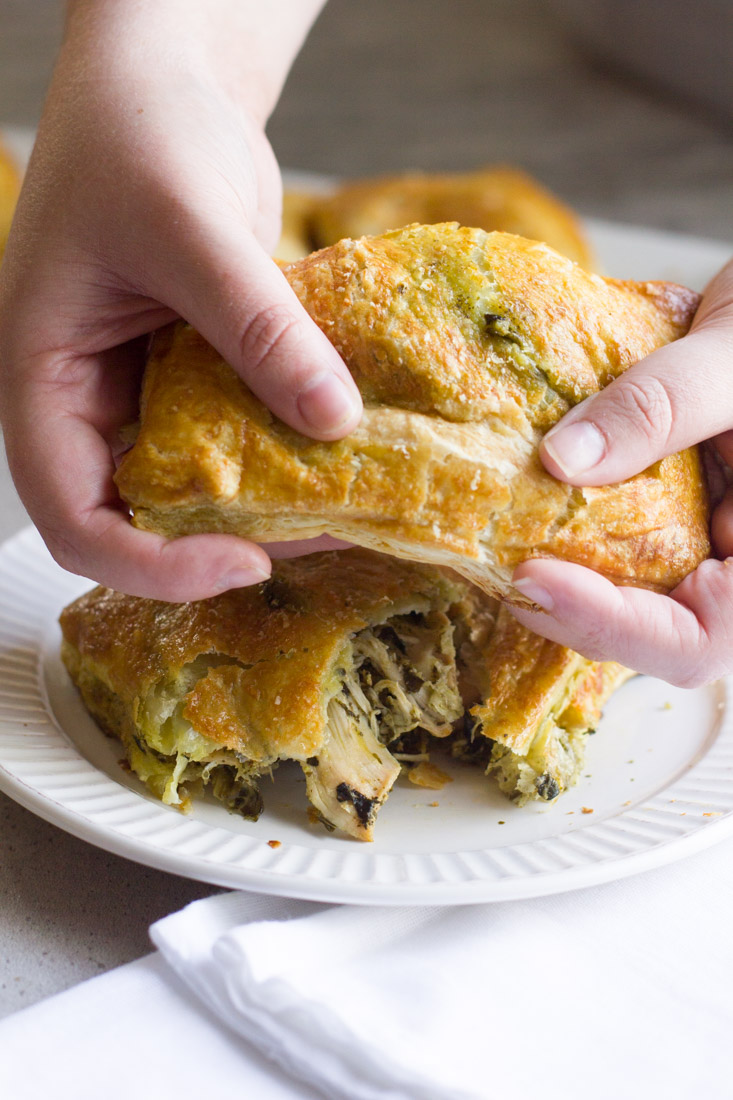 Pesto Chicken Copy Cat Hot Pockets are an excellent alternative to the store bought version. Use your own puff pastry or the recipe included and swap the ingredients to make it your own!