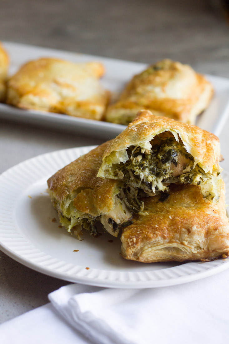 Pesto Chicken Copy Cat Hot Pockets are an excellent alternative to the store bought version. Use your own puff pastry or the recipe included and swap the ingredients to make it your own!