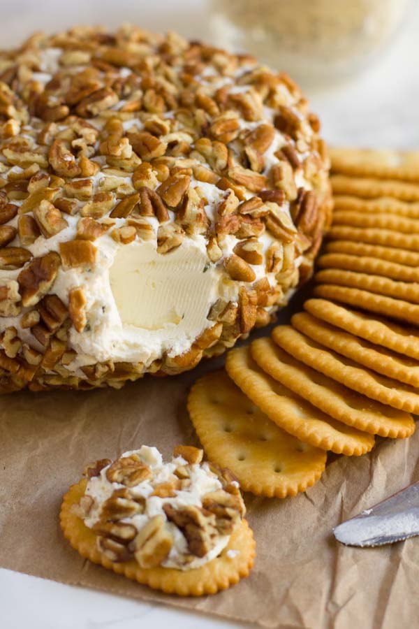 This festive cheese ball is ready in 10 minutes or less and includes a recipe for DIY ranch seasoning!