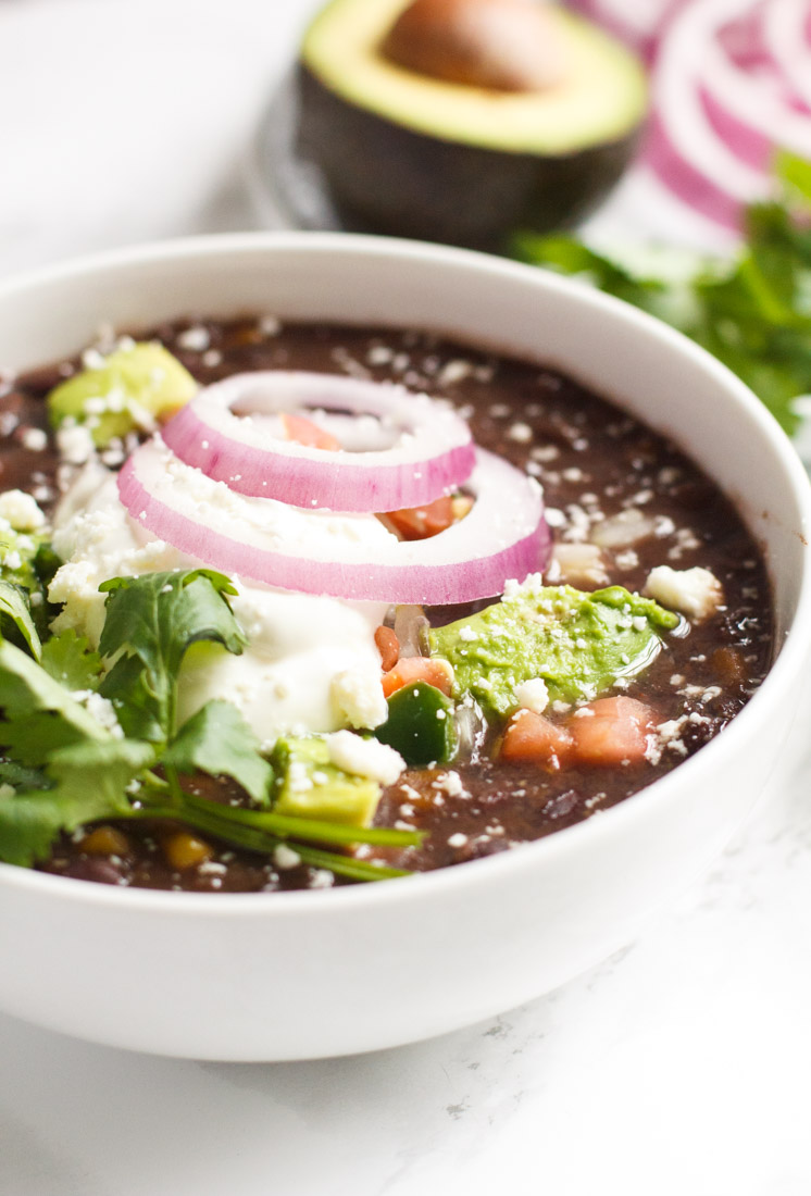 slow cooker black bean soup in a bowl