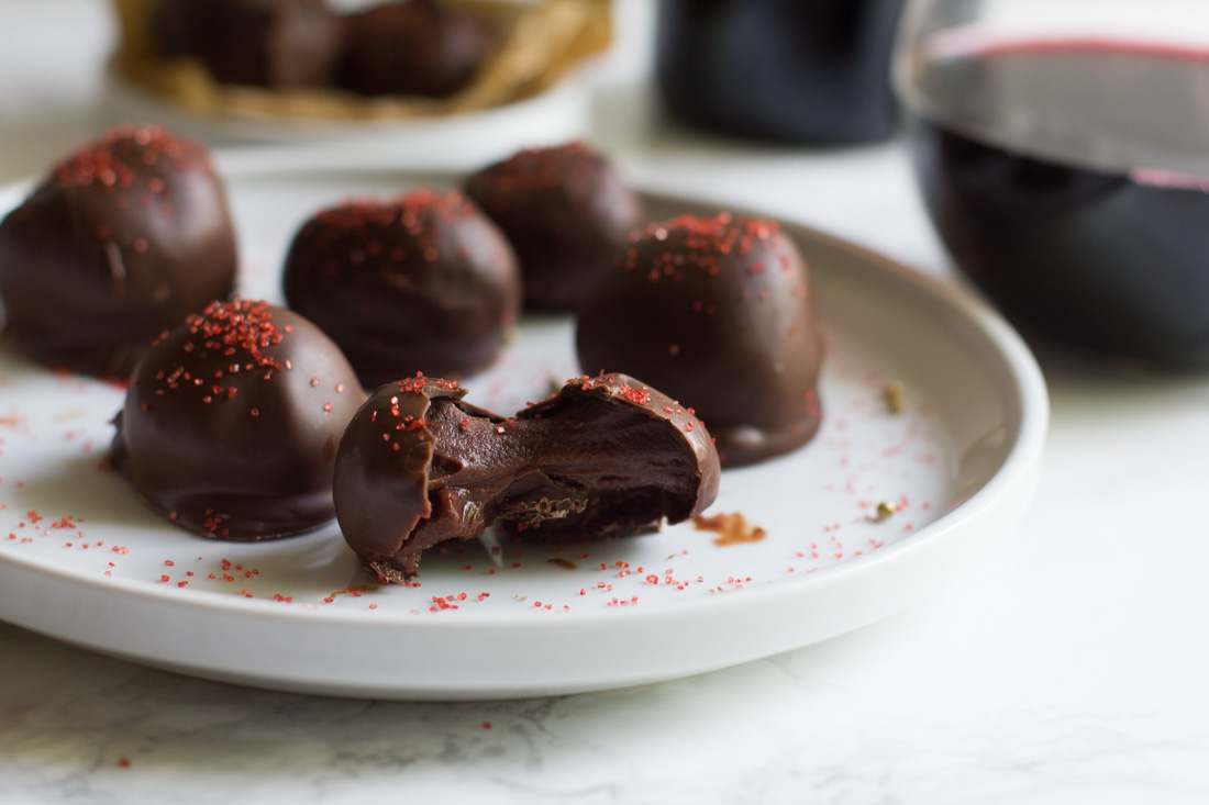 Red Wine Chocolate Truffles are the perfect elegant end to an evening. They are sweet and fruity with a complex red wine flavor.