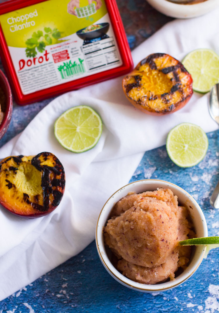 #ad #ElevateYourPlate with Dorot this summer with this recipe for Smoky Peach Margarita Sorbet. It's smooth, sweet, smoky and delicious.