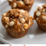 Big, bakery style White Chocolate Chip Pumpkin Muffins loaded with white chocolate chips and pumpkin spice make for a most delicious and moist muffin!