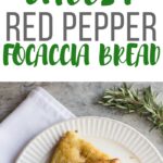 Easily make your own cheesy red pepper focaccia bread at home. The perfect recipe for a beginner. Simple ingredients and no kneading.
