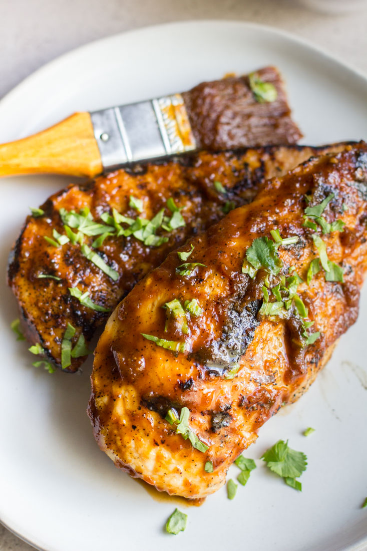 plate with chicken and bbq sauce