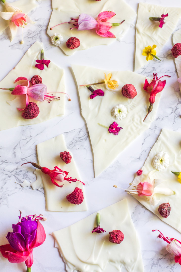 white chocolate with edible flowers