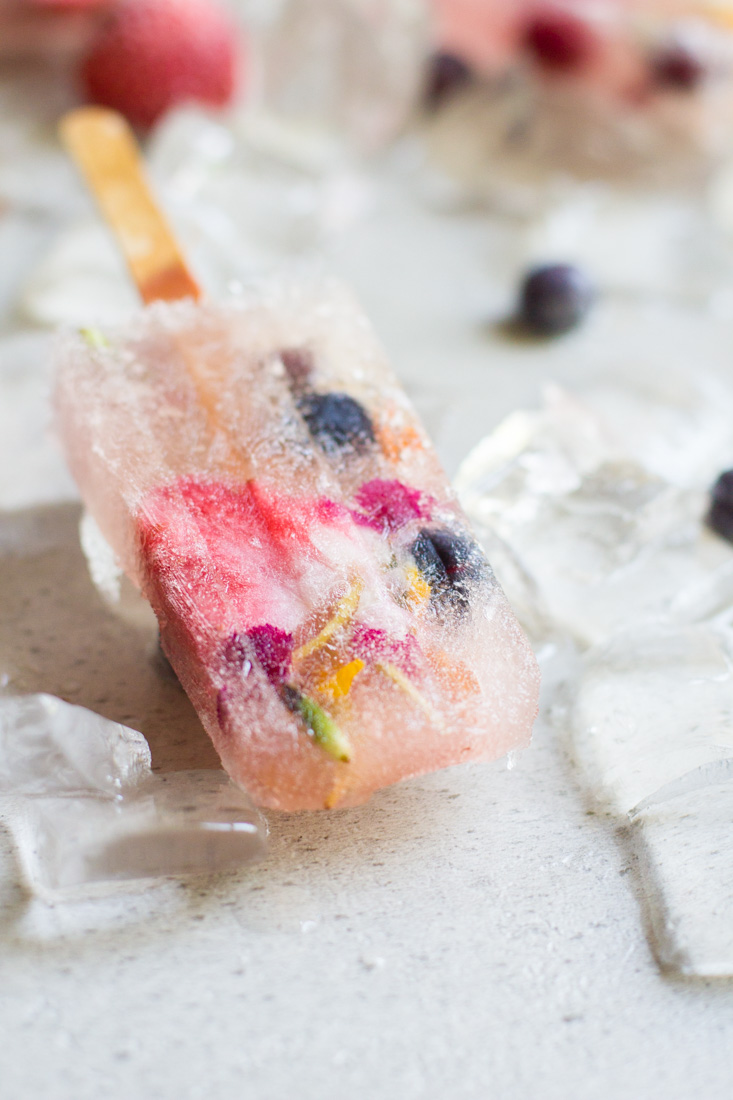 popsicle with fruit and edible flowers