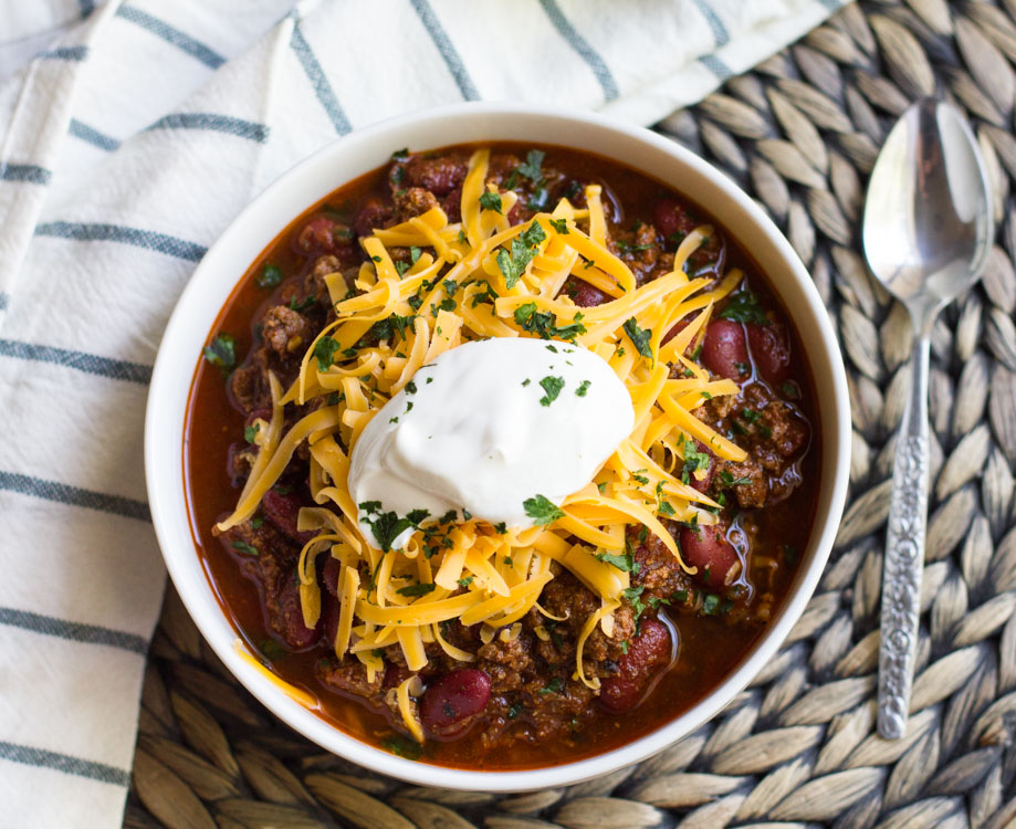 Instant Pot Chili in a bowl