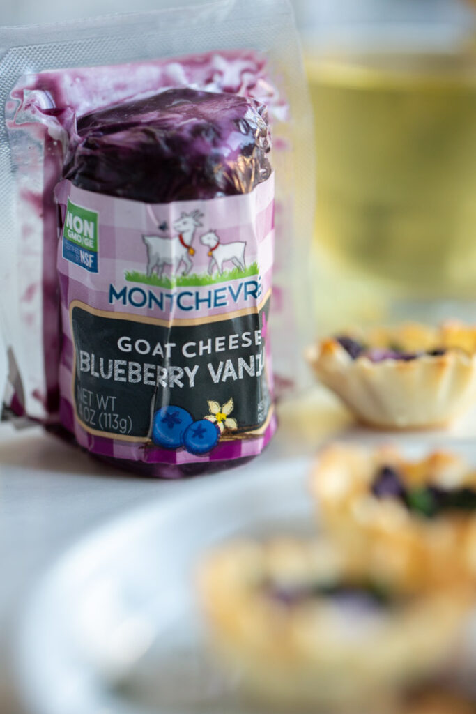 closeup of montchevre blueberry vanilla goat cheese