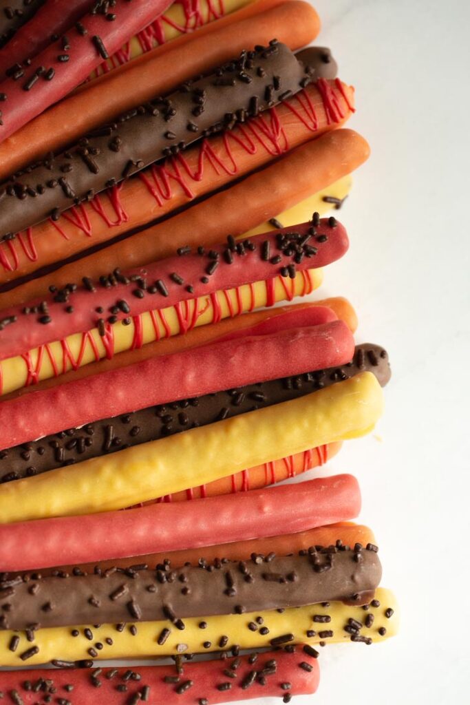 thanksgiving turkey pretzel snacks arranged on a table