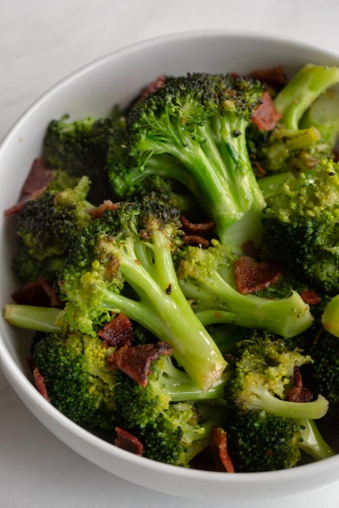 broccoli and bacon in a bowl