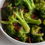 A simple side dish that comes together in x minutes or less. Steamed Broccoli and Bacon is one of my favorite low carb dishes. 