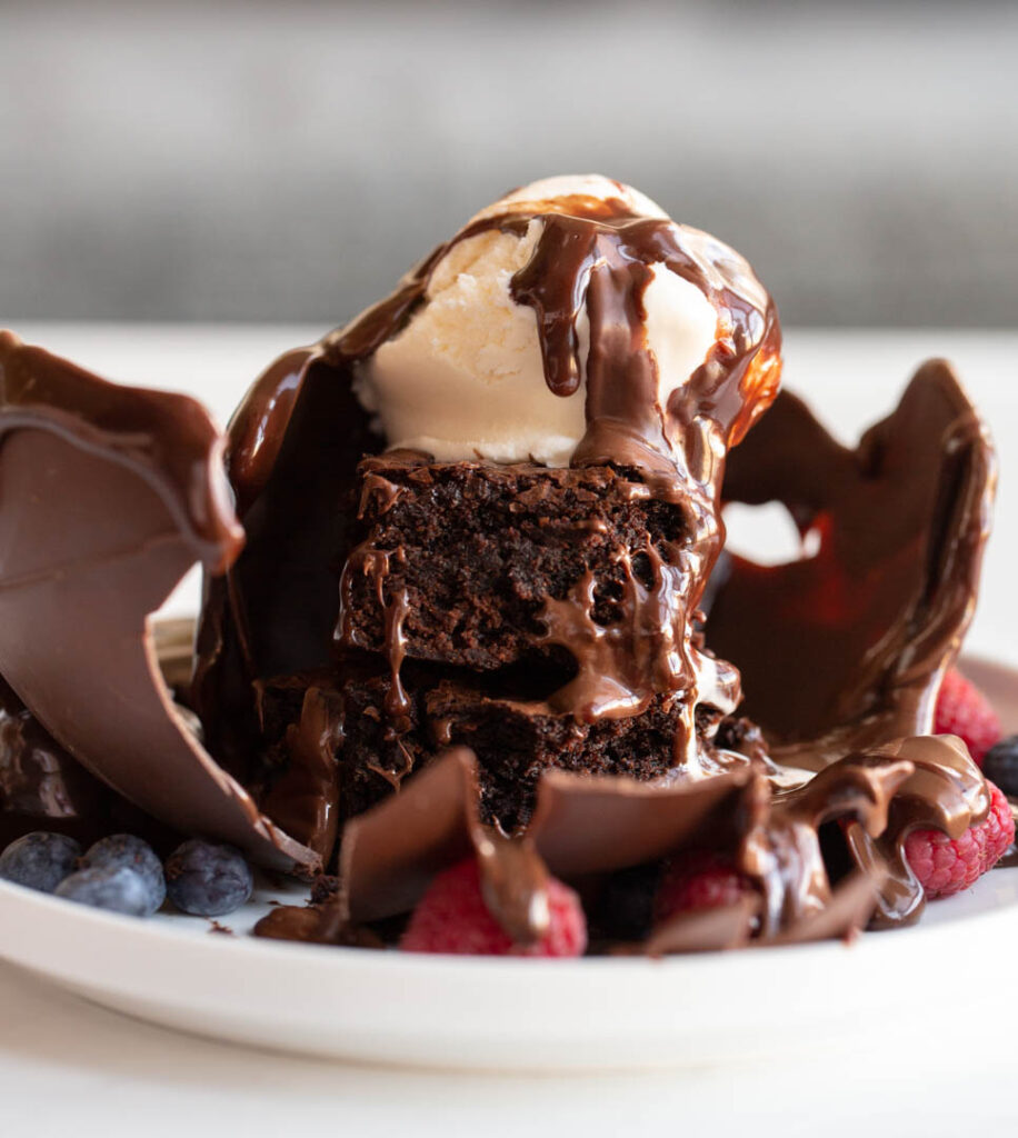 chocolate ball dessert melted and open