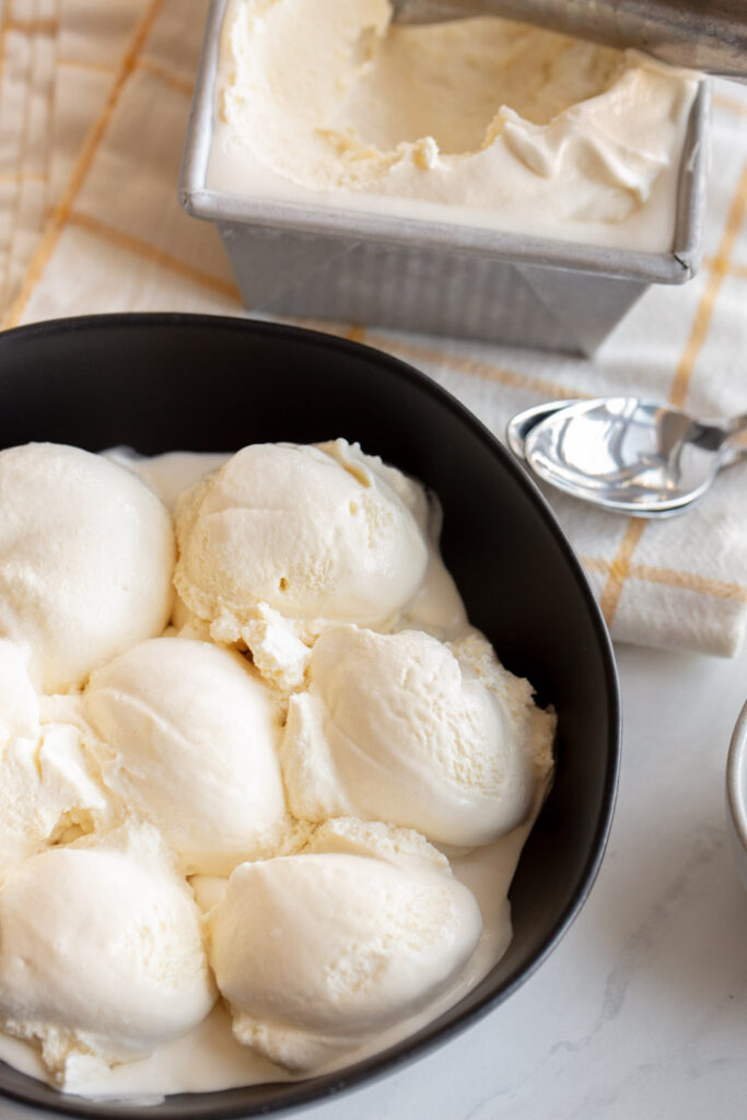 vanilla honey ice cream in a bowl