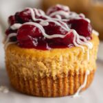 These mini pumpkin cheesecakes are moist and fluffy, full of pumpkin pie flavor then topped with a cranberry and pecan compote and white chocolate. They're the ultimate Thanksgiving and fall dessert!