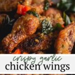 This crispy fried chicken wings recipe is my favorite way to make wings! Tossed in tapioca or cornstarch, fried to golden perfection and swimming in a sweet, mildly spicy garlic sauce. It’s the perfect party food!